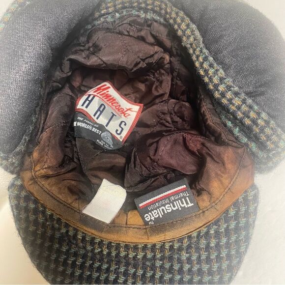 Minnesota Hats Vintage Gray/Black Houndstooth Wool Newsboys Hat W/Earflaps - Picture 9 of 11